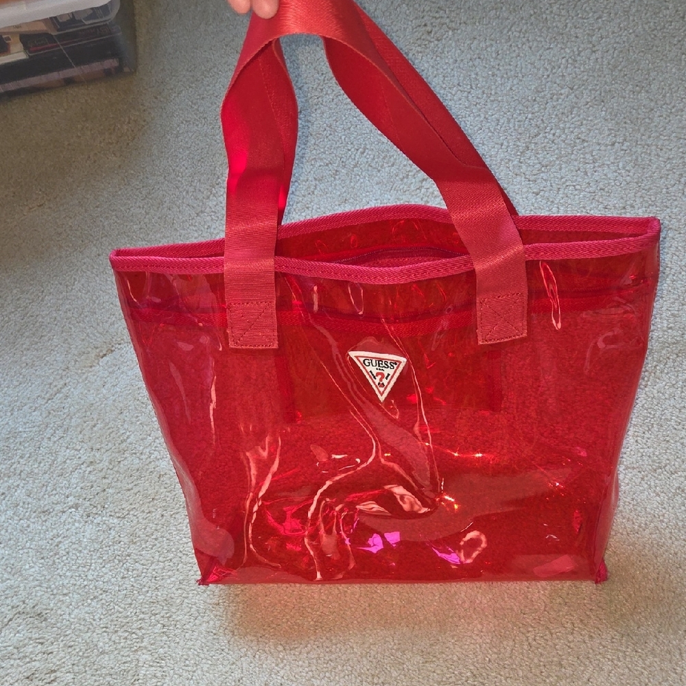 Guess Red Clear Tote - Picture 1 of 9